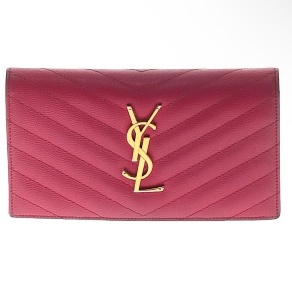 Yves Saint Laurent Pink Quilted Leather Wallet with COA